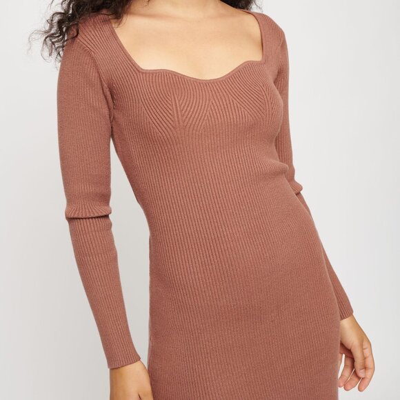 (NWT) Dynamite - brown ribbed knit bardot midi sweater dress (large) - Picture 4 of 5